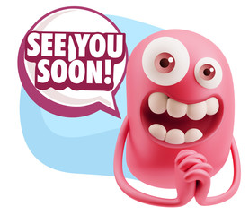 3d Rendering. Love Emoticon Face saying See You Soon with Colorf