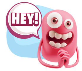 3d Rendering. Love Emoticon Face saying Hey with Colorful Speech