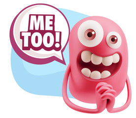 3d Rendering. Love Emoticon Face saying Me Too with Colorful Spe