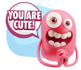 3d Rendering. Love Emoticon Face saying You Are Cute with Colorf