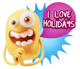 3d Rendering. Love Emoticon Face saying I Love Holidays with Col
