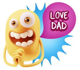 3d Rendering. Love Emoticon Face saying Love Dad with Colorful S