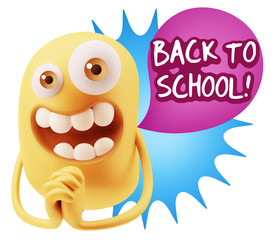 3d Rendering. Love Emoticon Face saying Back To School with Colo