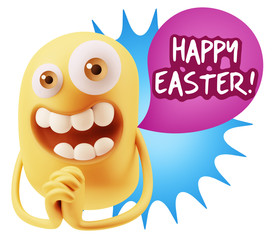Obraz premium 3d Rendering. Love Emoticon Face saying Happy Easter with Colorf