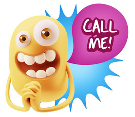 3d Rendering. Love Emoticon Face saying Call Me with Colorful Sp