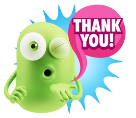 3d Rendering. Love Emoticon Face Blowing a Kiss saying Thank You