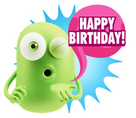 3d Rendering. Love Emoticon Face Blowing a Kiss saying Happy Bir