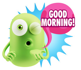 3d Rendering. Love Emoticon Face Blowing a Kiss saying Good Morn