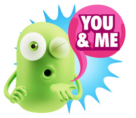 3d Rendering. Love Emoticon Face Blowing a Kiss saying You And M