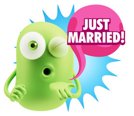 3d Rendering. Love Emoticon Face Blowing a Kiss saying Just Marr