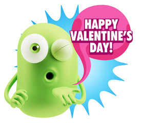 3d Rendering. Love Emoticon Face Blowing a Kiss saying Happy Val