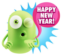 Fototapeta premium 3d Rendering. Love Emoticon Face Blowing a Kiss saying Happy New
