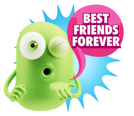 3d Rendering. Love Emoticon Face Blowing a Kiss saying Best Frie