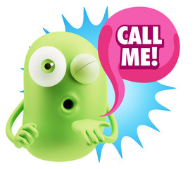 3d Rendering. Love Emoticon Face Blowing a Kiss saying Call Me w