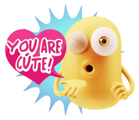 3d Rendering. Love Emoticon Face Blowing a Kiss saying You Are C