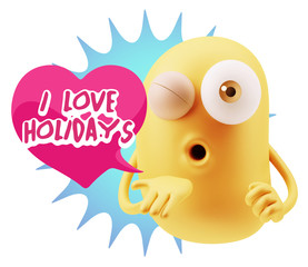 3d Rendering. Love Emoticon Face Blowing a Kiss saying I Love Ho