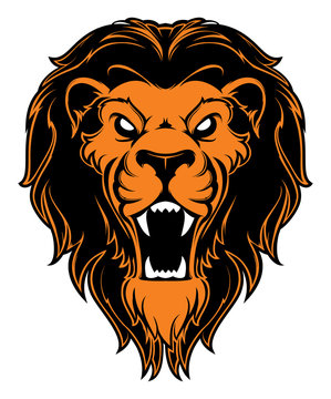 Roaring lion head mascot. Label. Logotype. Isolated on white background