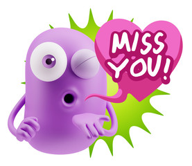 3d Rendering. Love Emoticon Face Blowing a Kiss saying Miss You