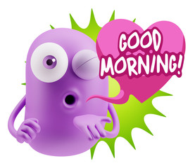 3d Rendering. Love Emoticon Face Blowing a Kiss saying Good Morn