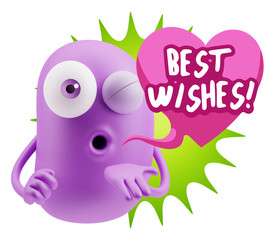 3d Rendering. Love Emoticon Face Blowing a Kiss saying Best Wish