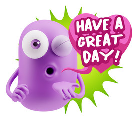 3d Rendering. Love Emoticon Face Blowing a Kiss saying Have A Gr