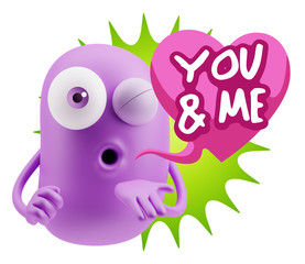 3d Rendering. Love Emoticon Face Blowing a Kiss saying You And M