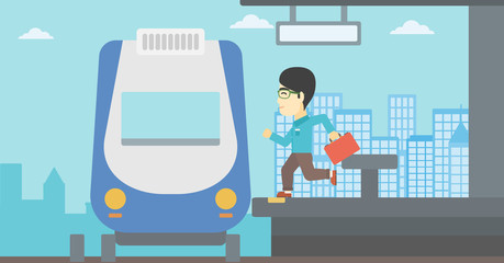 Latecomer man running for the train.