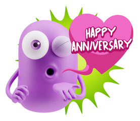 3d Rendering. Love Emoticon Face Blowing a Kiss saying Happy Ann