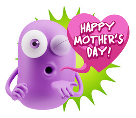3d Rendering. Love Emoticon Face Blowing a Kiss saying Happy Mot