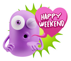 3d Rendering. Love Emoticon Face Blowing a Kiss saying Happy Wee