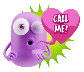 3d Rendering. Love Emoticon Face Blowing a Kiss saying Call Me w