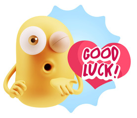 3d Rendering. Love Emoticon Face Blowing a Kiss saying Good Luck