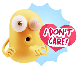 3d Rendering. Love Emoticon Face Blowing a Kiss saying I Don't C