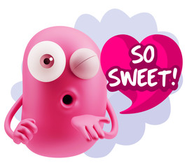 3d Rendering. Love Emoticon Face Blowing a Kiss saying So Sweet