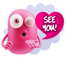 Obraz premium 3d Rendering. Love Emoticon Face Blowing a Kiss saying See You w