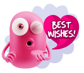 3d Rendering. Love Emoticon Face Blowing a Kiss saying Best Wish