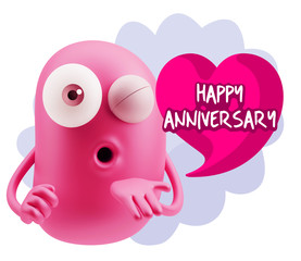 3d Rendering. Love Emoticon Face Blowing a Kiss saying Happy Ann