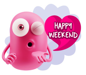 3d Rendering. Love Emoticon Face Blowing a Kiss saying Happy Wee
