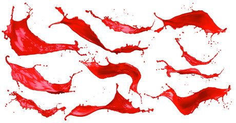 Collection set of red color splashes isolated on white background / Sammlung Set roter Farbspritzer...