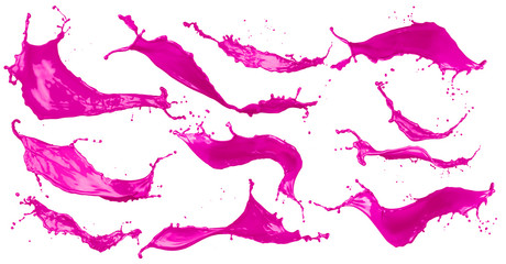 Collection set of pink color splashes isolated on white background / Sammlung Set pinker...