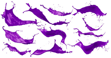 Collection set of purple color splashes isolated on white background / Sammlung Set lilaner...