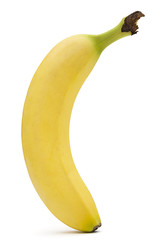 Single ripe banana isolated on white background.  