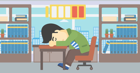 Man sleeping at workplace vector illustration.