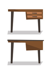 Wooden desk with drawers vector illustration.