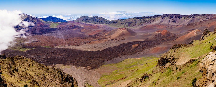 Panoramic landscape view of Haleakala volcano, Maui