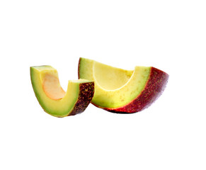 Avocado slices on white background