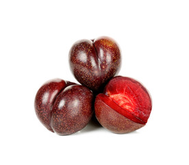 Red plum fruit isolated on the white background