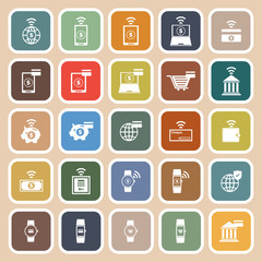 Fintech flat icons on brown background