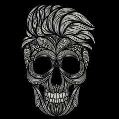A dead hipster. Vector human skull from various patterns on a black background