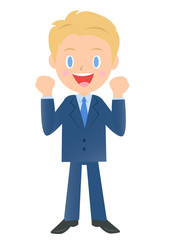励ますビジネスマン、男性会社員のイラスト素材、三頭身